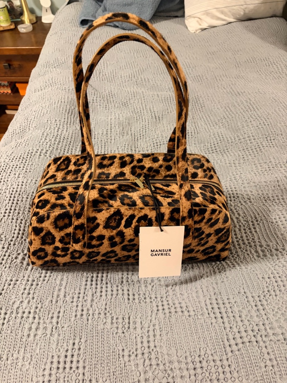 NWT Mansur Gavriel Helios Shoulder Bag leopard - Picture 5 of 9
